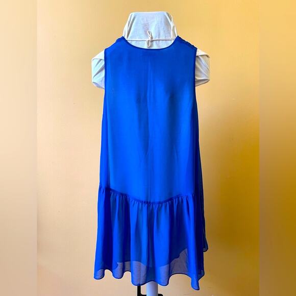 Sandro Paris V Neck Mod Color Lined Shift Flowy Mini Dress Blue Size 1 Small - Picture 4 of 10